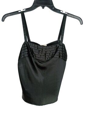 Lucie Ann Black Satin Camisole Lingerie Pleated Bust & Adjustable Straps Small
